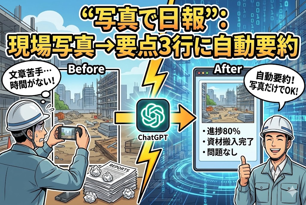 “写真で日報”：現場写真→要点3行に自動要約
