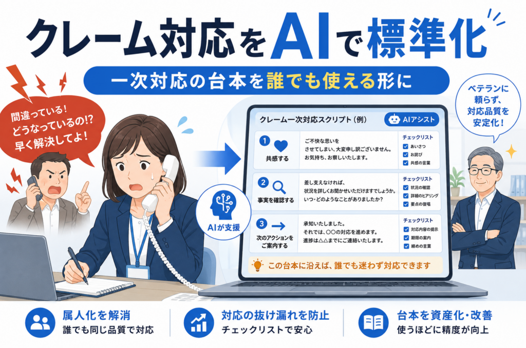 クレーム対応が“ベテラン頼み”の会社へ：AIで一次対応の台本を誰でも使える形にする