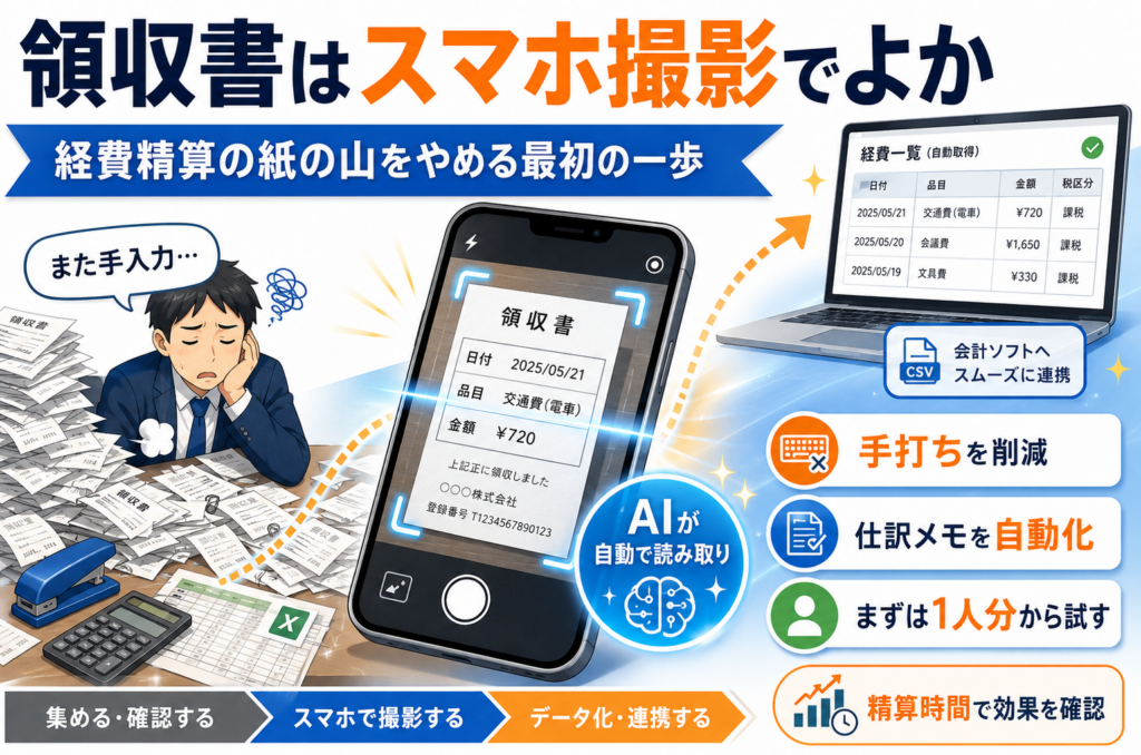 領収書はスマホ撮影でよか。経費精算の紙の山をやめる最初の一歩