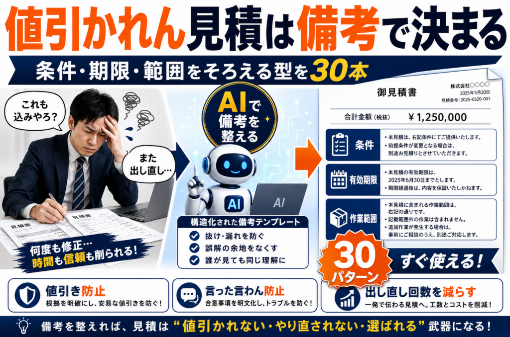 値引かれん見積は備考で決まる｜条件・期限・範囲をそろえる型を30本