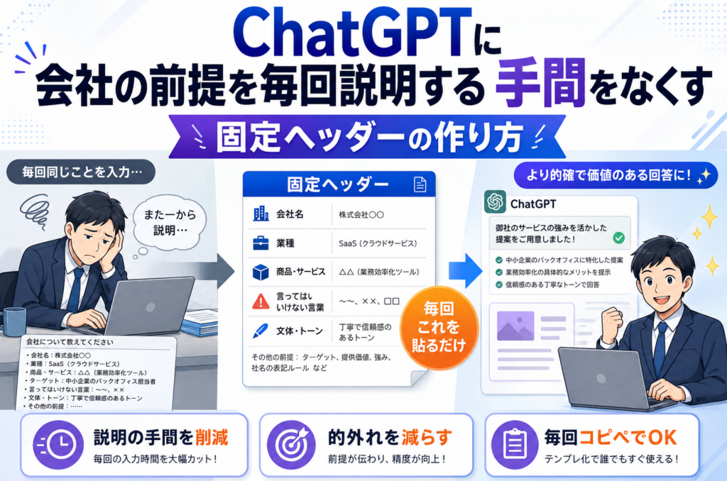 ChatGPTに会社の前提を毎回説明する手間をなくす固定ヘッダーの作り方