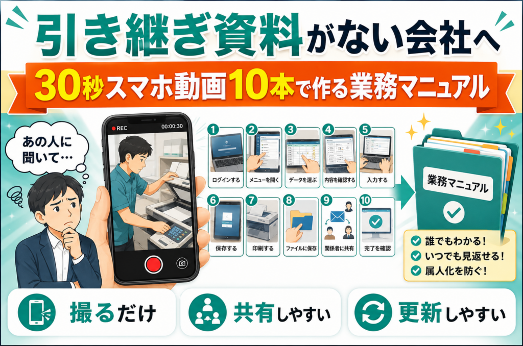 引き継ぎ資料がない会社へ。30秒スマホ動画10本で作る業務マニュアル