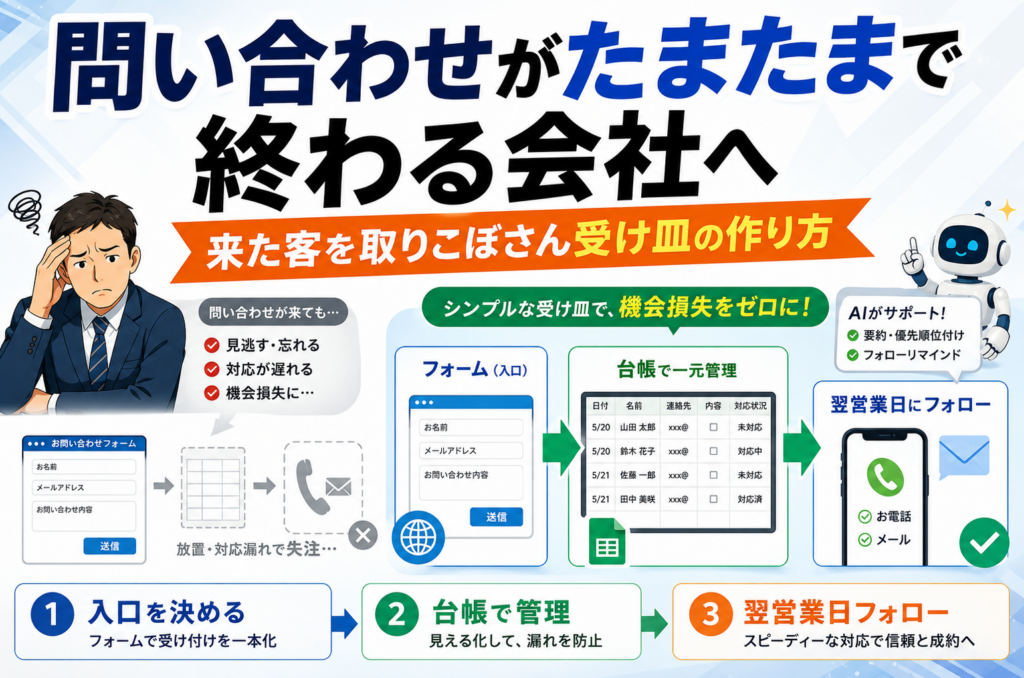 問い合わせがたまたまで終わる会社へ。来た客を取りこぼさん受け皿の作り方