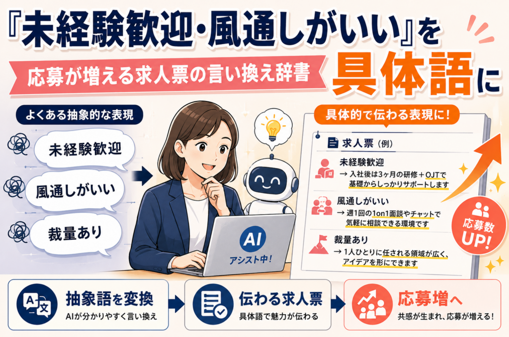 「未経験歓迎・風通しがいい」を具体語に。応募が増える求人票の言い換え辞書