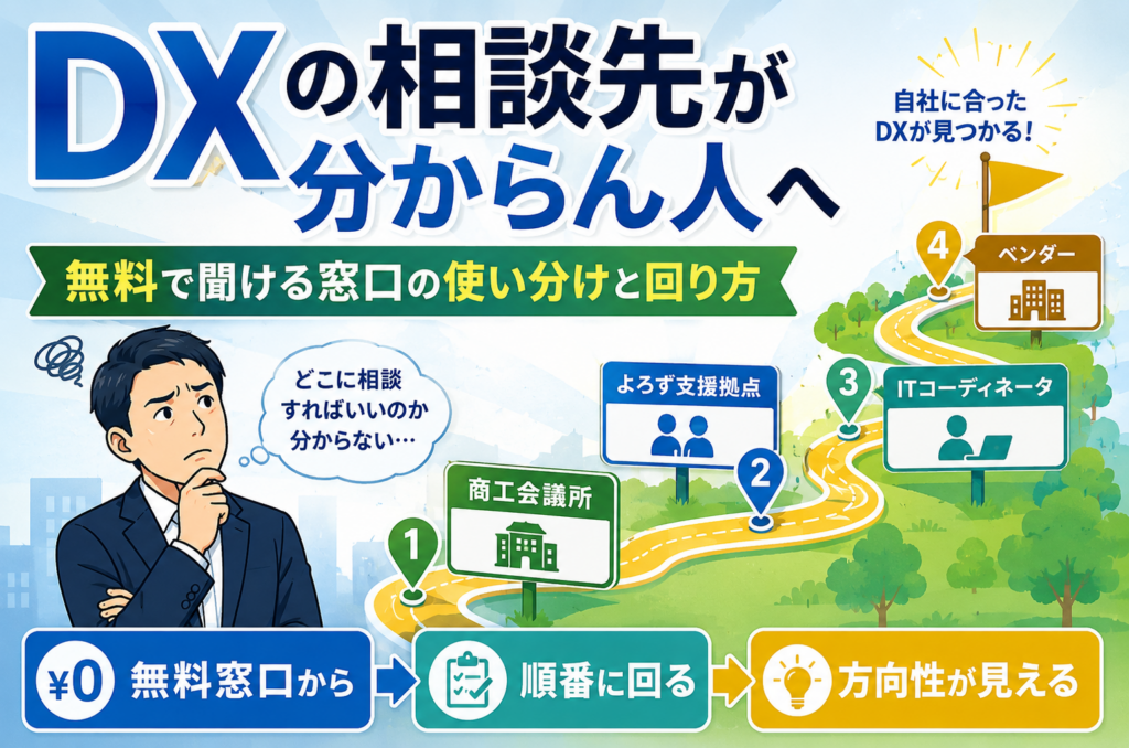 DXの相談先が分からん人へ。無料で聞ける窓口の使い分けと回り方