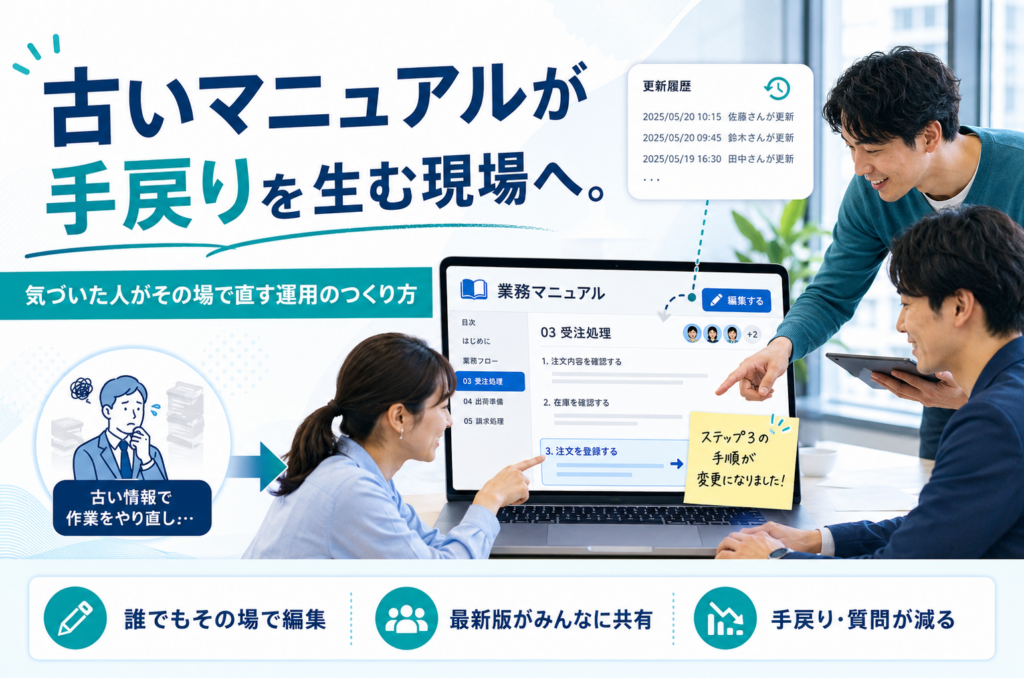 古いマニュアルが手戻りを生む現場へ。気づいた人がその場で直す運用のつくり方