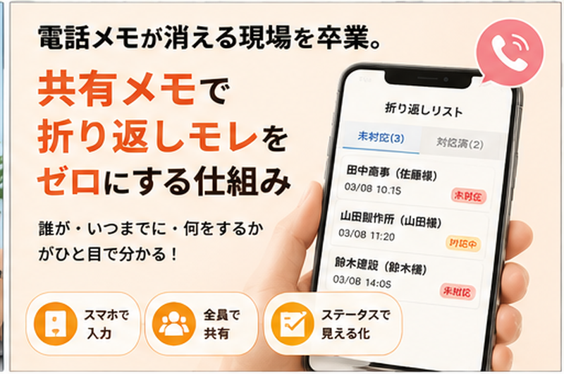 電話メモが消える現場を卒業。共有メモで折り返しモレをゼロにする仕組み