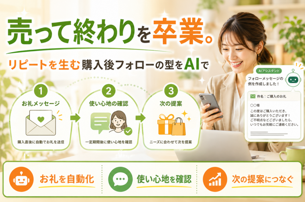 売って終わりを卒業。リピートを生む購入後フォローの型をAIで