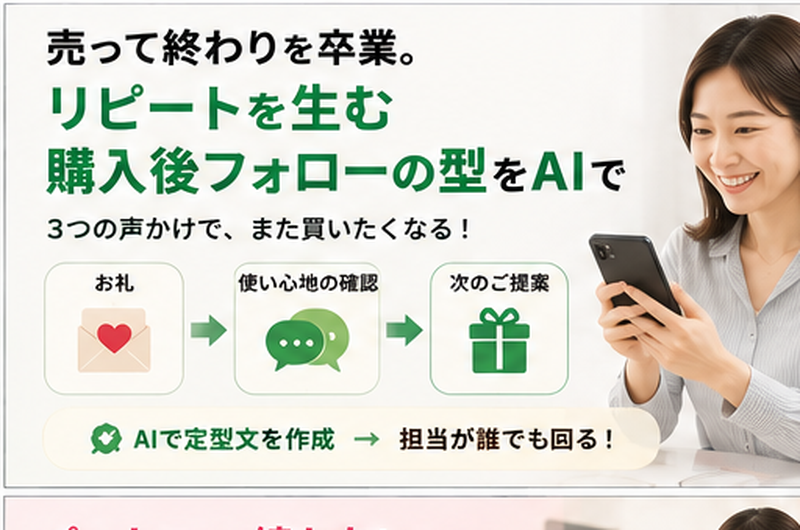 売って終わりを卒業。リピートを生む購入後フォローの型をAIで