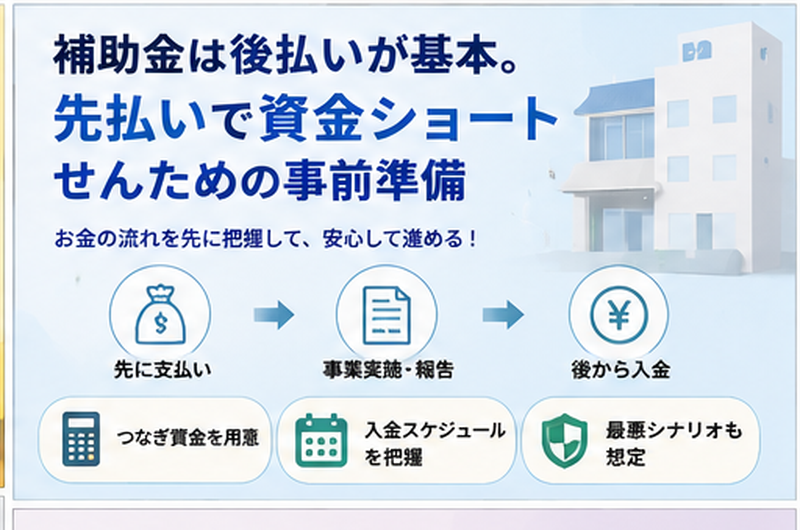 補助金は後払いが基本。先払いで資金ショートせんための事前準備