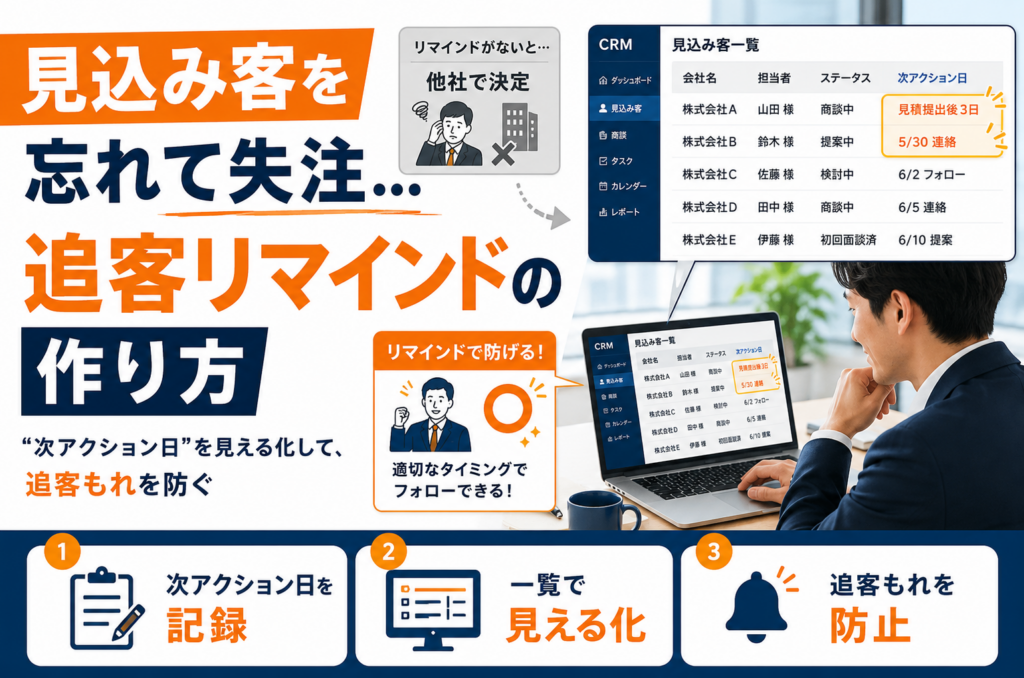 見込み客を忘れて失注…次の連絡を逃さない追客リマインドの作り方