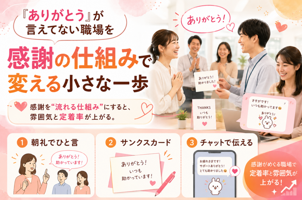 「ありがとう」が言えてない職場を、感謝の仕組みで変える小さな一歩。定着率と雰囲気が上がる
