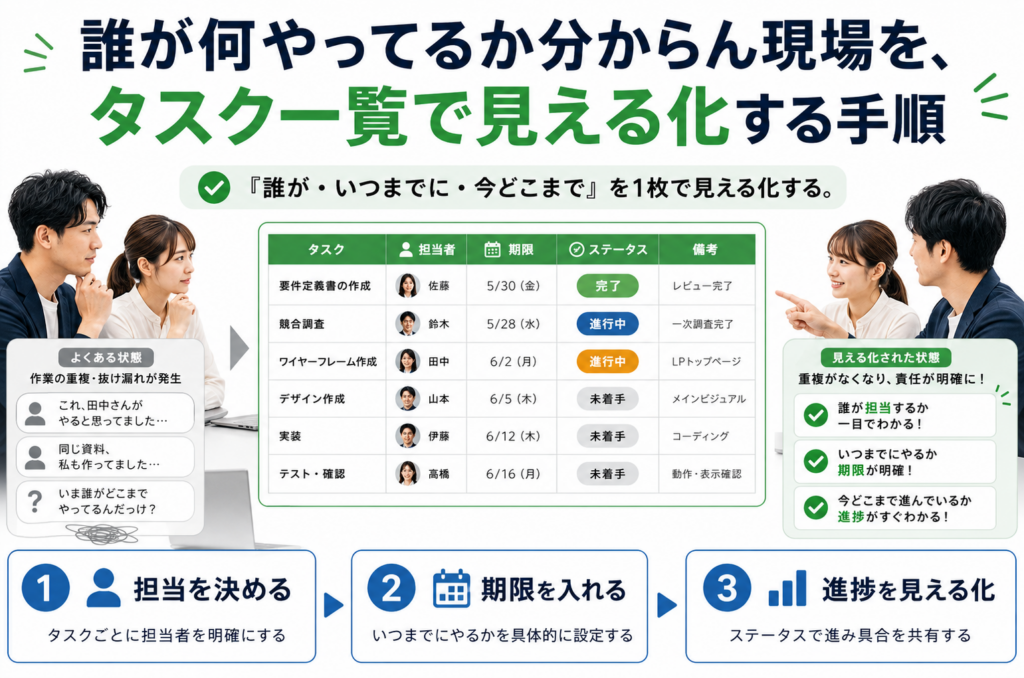 誰が何やってるか分からん現場を、タスク一覧で見える化する手順