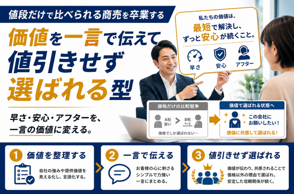 値段だけで比べられる商売を卒業する、価値を一言で伝えて値引きせず選ばれる型