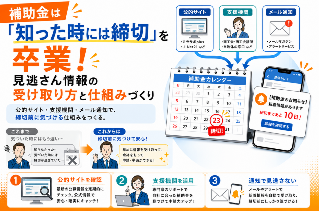 補助金は「知った時には締切」を卒業！見逃さん情報の受け取り方と仕組みづくり