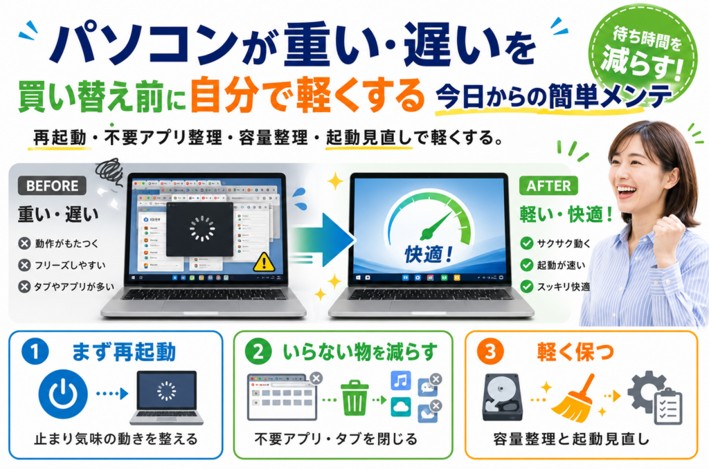 パソコンが重い・遅いを買い替え前に自分で軽くする今日からの簡単メンテ