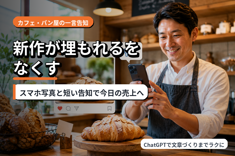 カフェ・パン屋の新作が埋もれる悩みを、スマホ写真と一言告知で解決
