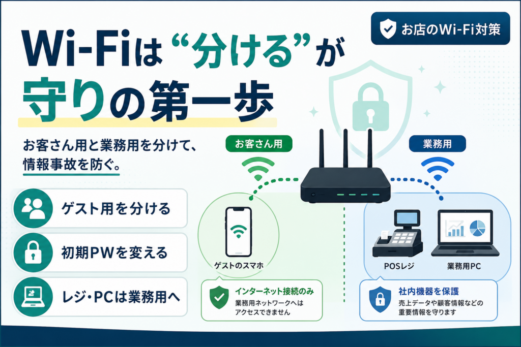 お店のWi-Fi、お客さん用と業務用を分けてますか？今日できる守りの第一歩