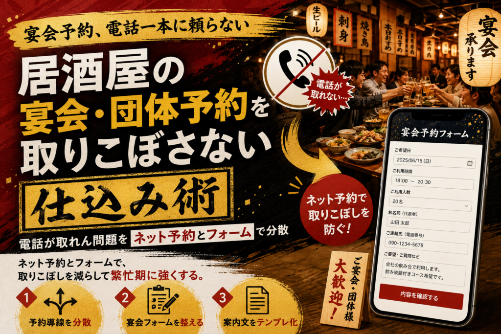 居酒屋の宴会・団体予約を取りこぼさない仕込み術｜電話が取れん問題をネット予約とフォームで分散