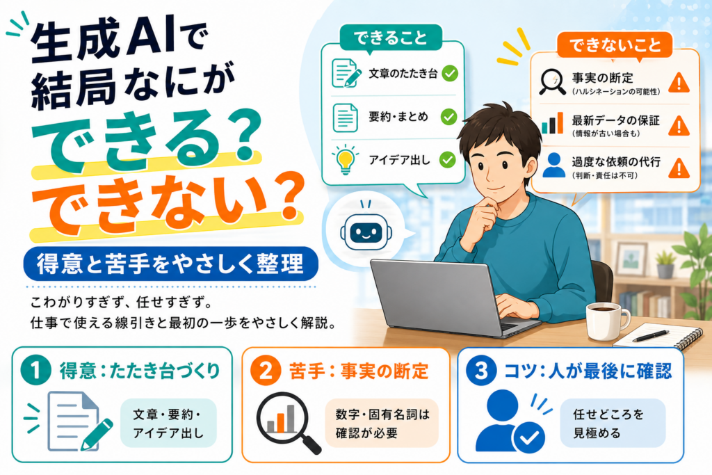 生成AIで結局なにができる？できない？得意と苦手をやさしく整理
