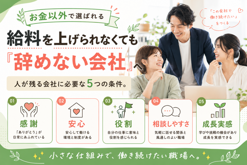 給料を上げられなくても「辞めない会社」へ。お金以外で選ばれる5つの条件