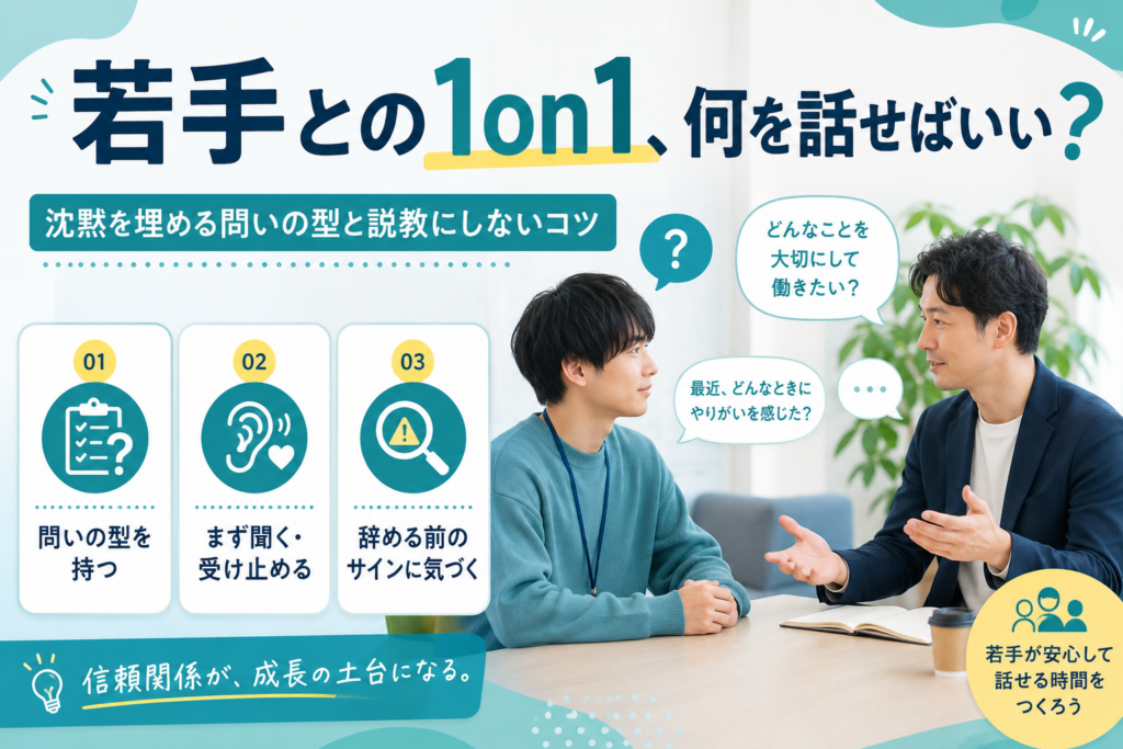 若手との1on1、何を話せばいい？沈黙を埋める問いの型と説教にしないコツ